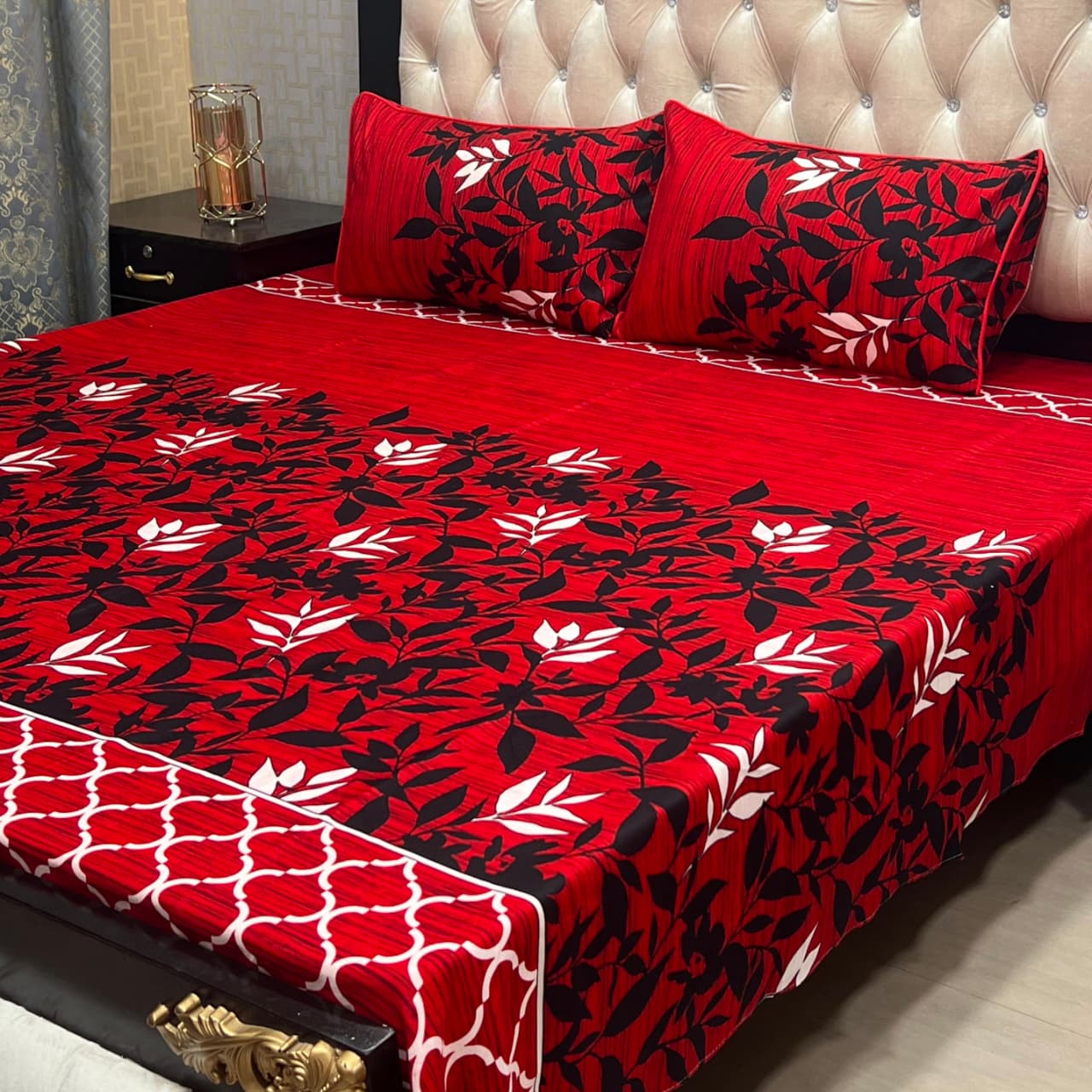 3D Leather Crystal Cotton Bedsheet AM3D-00425