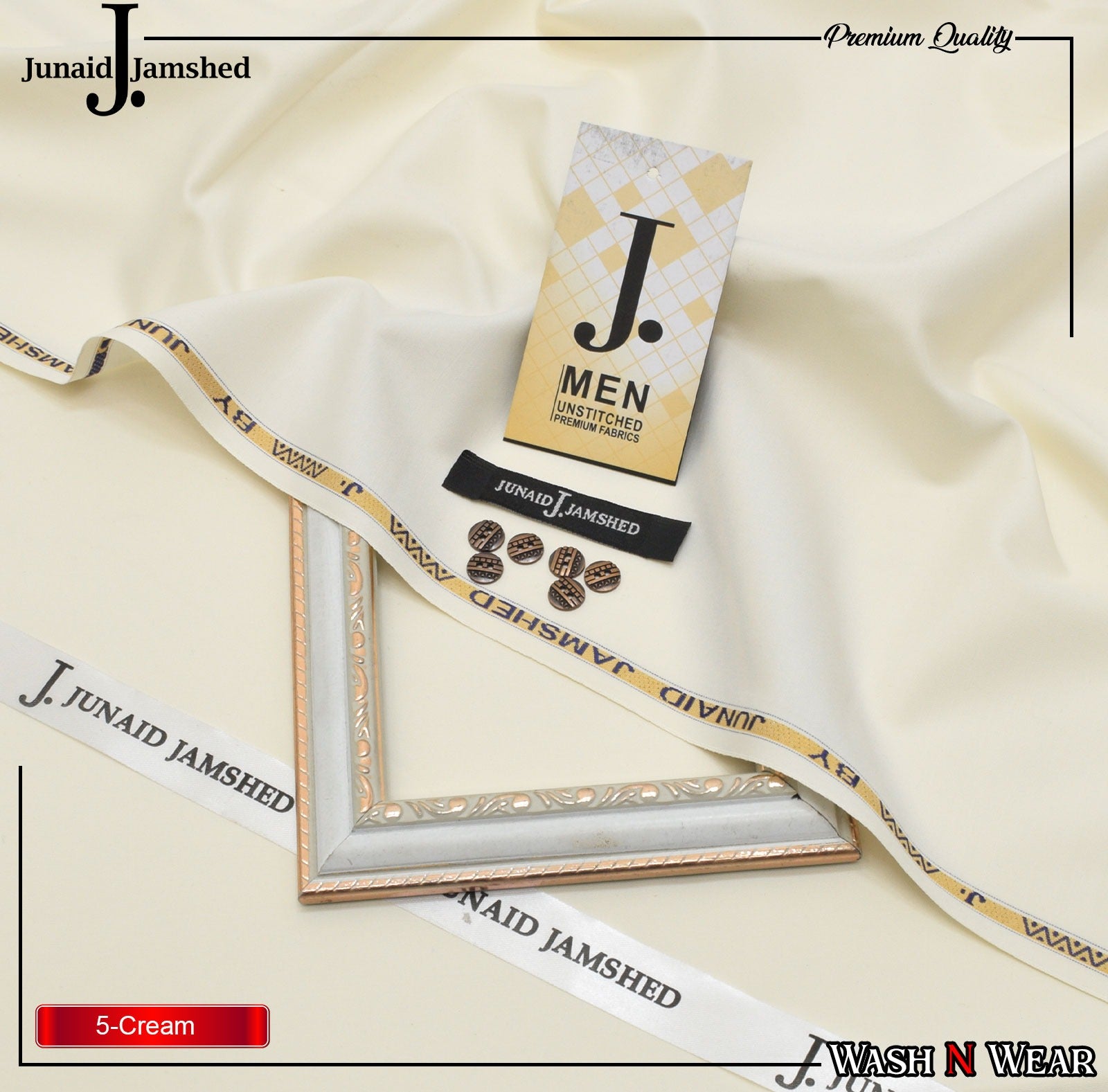 J. Junaid Jamshaid Online Premium Wash & Wear Suiting For Men Cream
