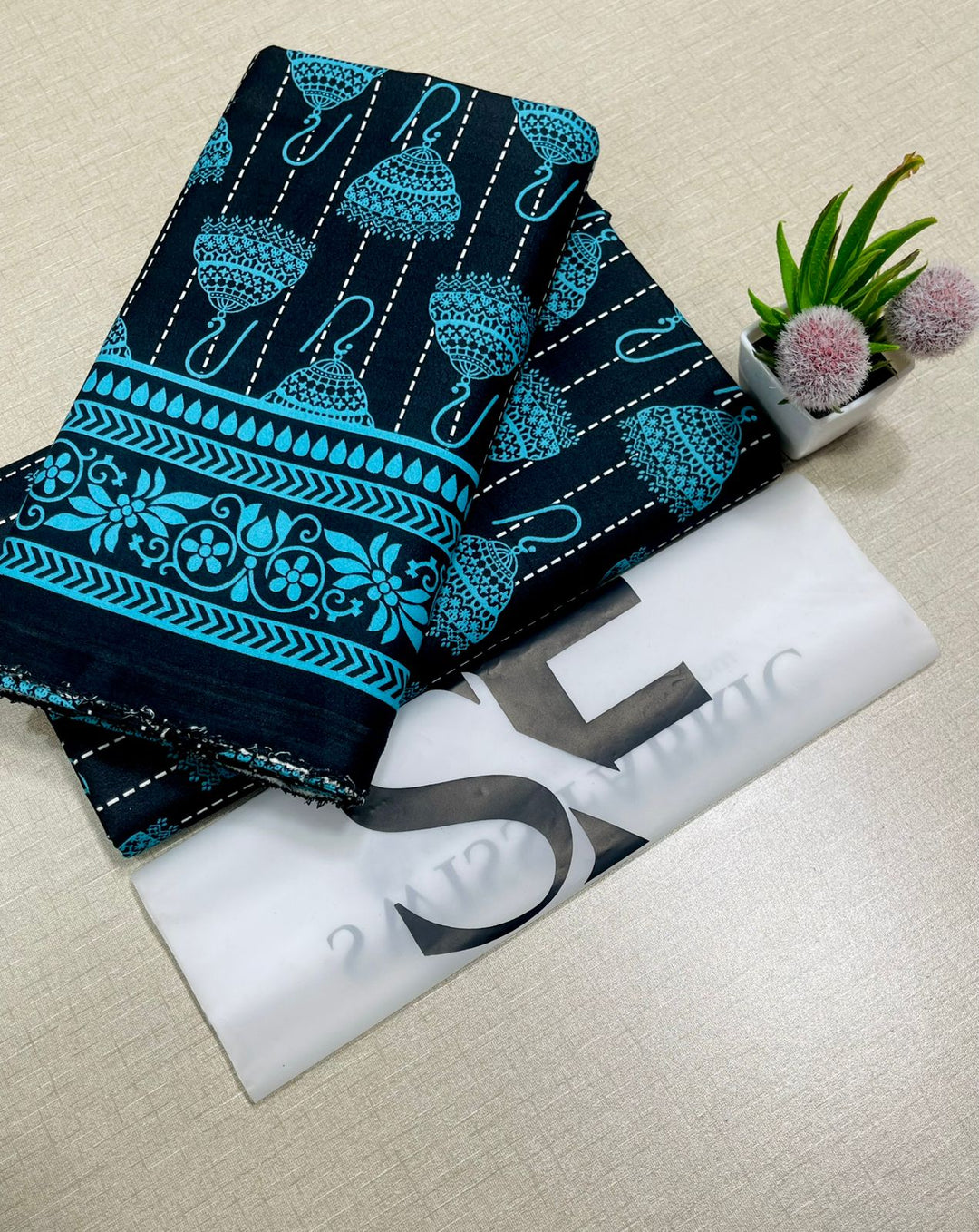 Summer Cotton All over 2pcs Premium DNT BTF Capri Blue Jhumka