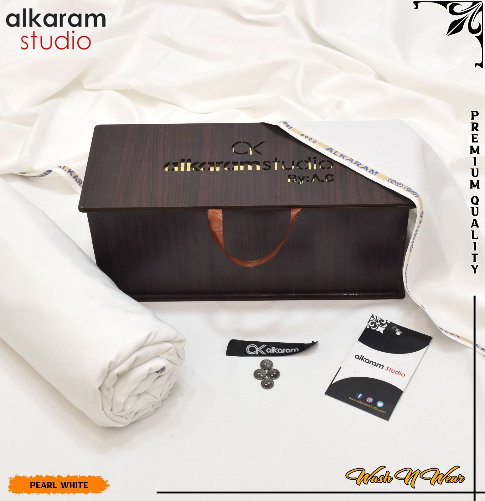 Carnivals Wash&Wear Boski Fabric for Men By Al-Karam in Wooden Box Alkaram Lumina