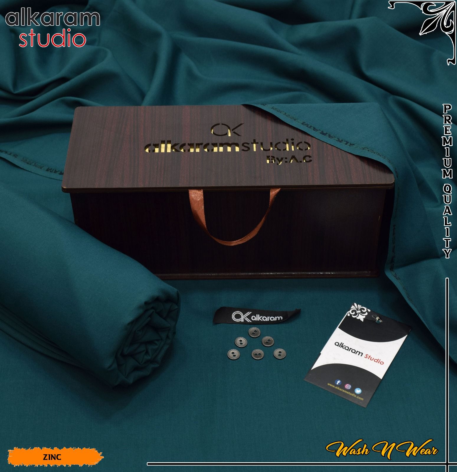 Carnivals Wash&Wear Boski Fabric for Men By Al-Karam in Wooden Box Alkaram Metropolitan Blue