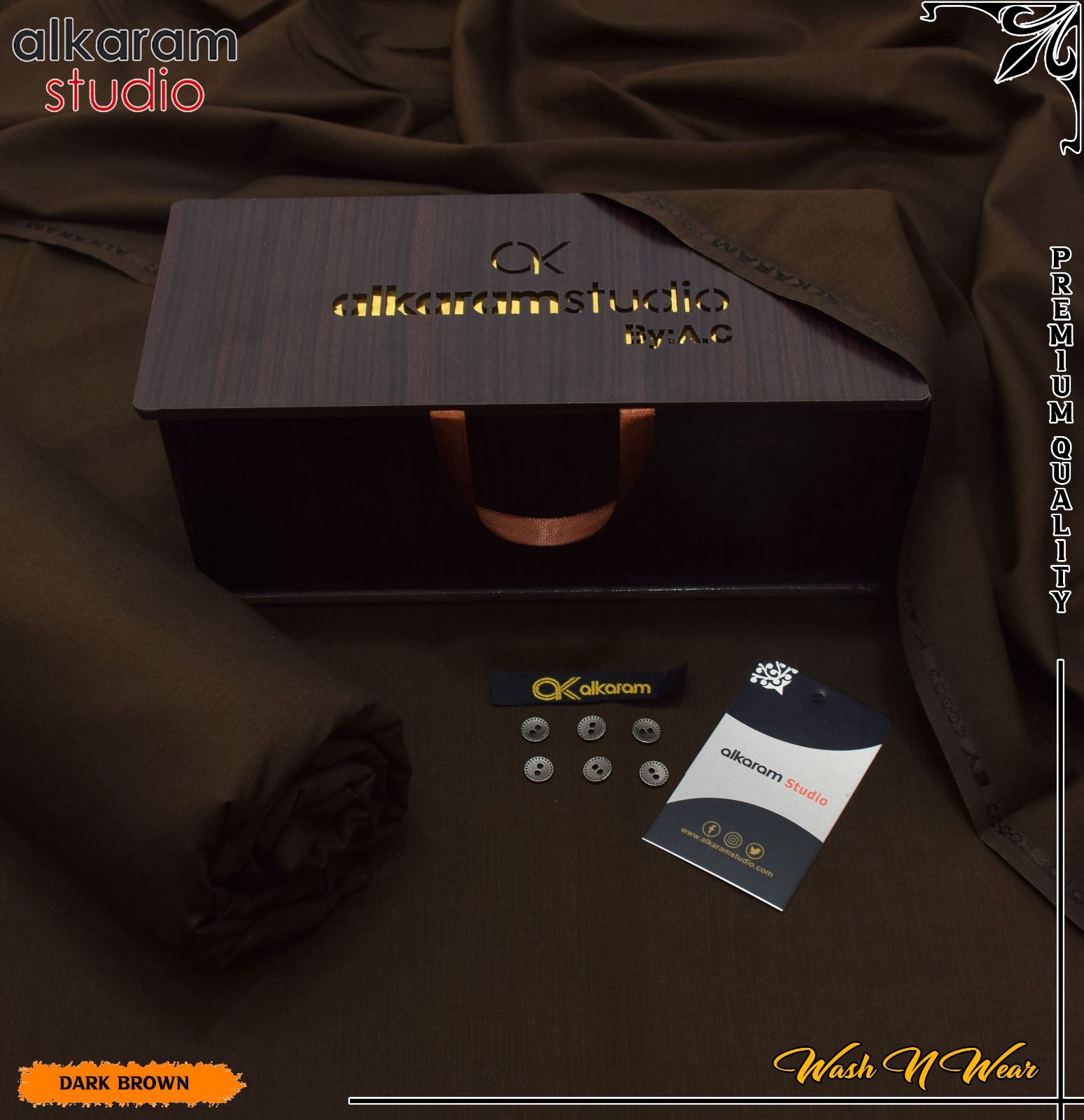 Carnivals Wash&Wear Boski Fabric for Men By Al-Karam in Wooden Box Umber Shadow