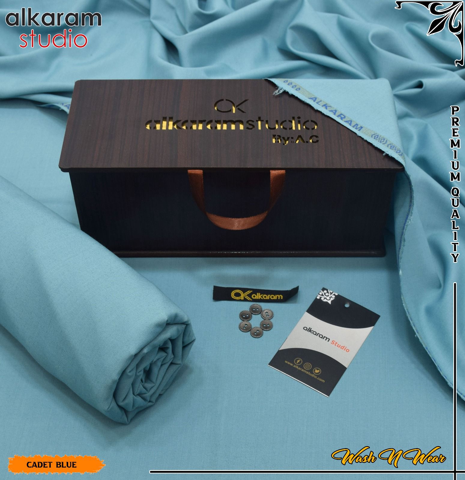 Carnivals Wash&Wear Boski Fabric for Men By Al-Karam in Wooden Box Skyline Mist