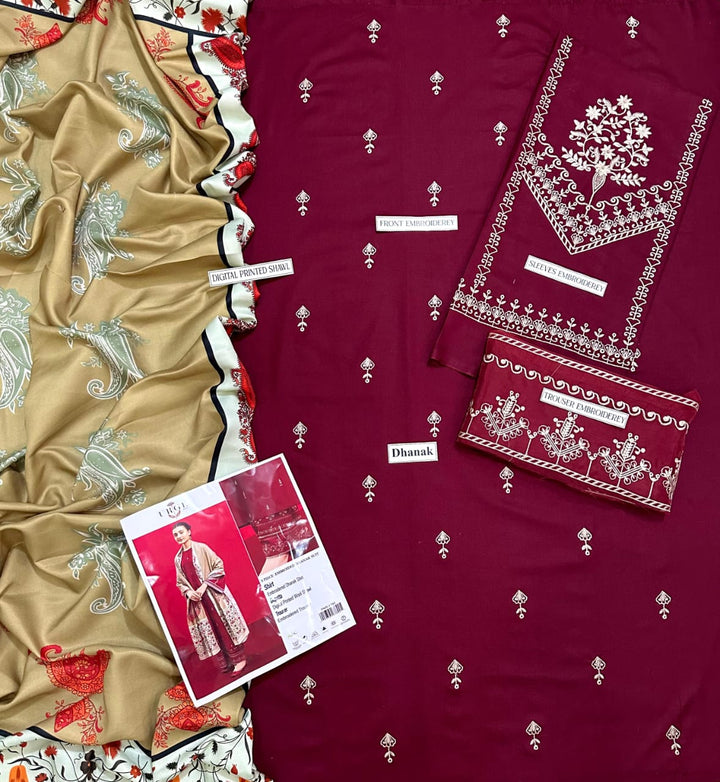 URGE Embroidered Dhanak Fency 3pcs Vol 0097