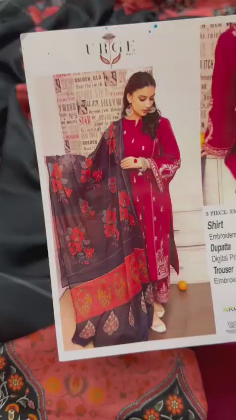 URGE Embroidered Dhanak Fency 3pcs Vol 0119