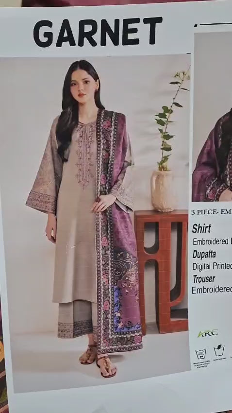 GARNET Embroidered Dhanak Fency 3pcs Vol 0120