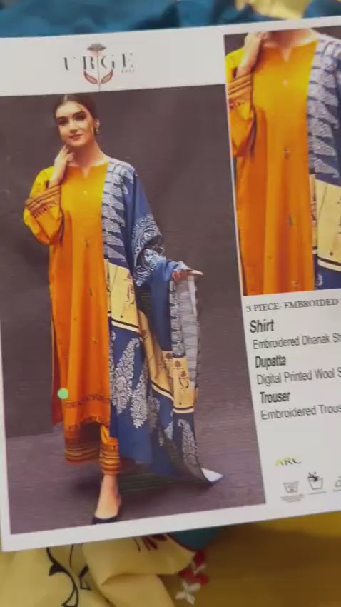 URGE Embroidered Dhanak Fency 3pcs Vol 0118