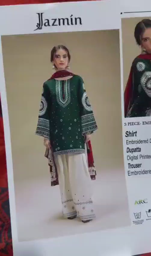 Jazmin Dhanak Embroidered 3Pcs Luxury Collection Green