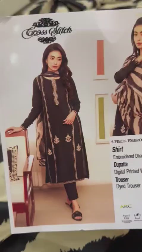 CROSS STITCH Embroidered Dhanak Fency 3pcs Vol 0110