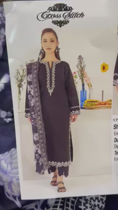 CROSS STITCH Embroidered Dhanak Fency 3pcs Vol 0108