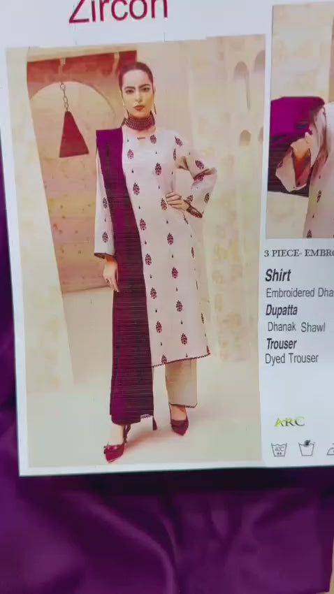 ZIRCON Embroidered Dhanak Fency 3pcs Vol 0122