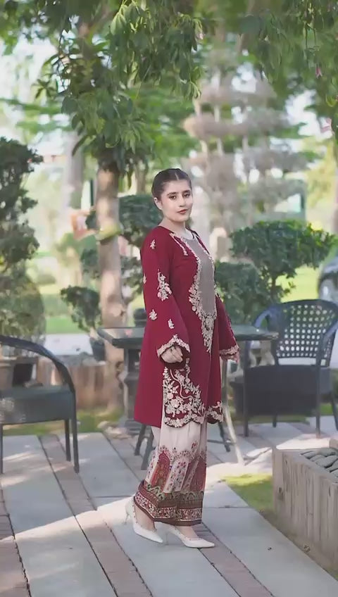 Most Trending Silk Embroidery 2pcs Red