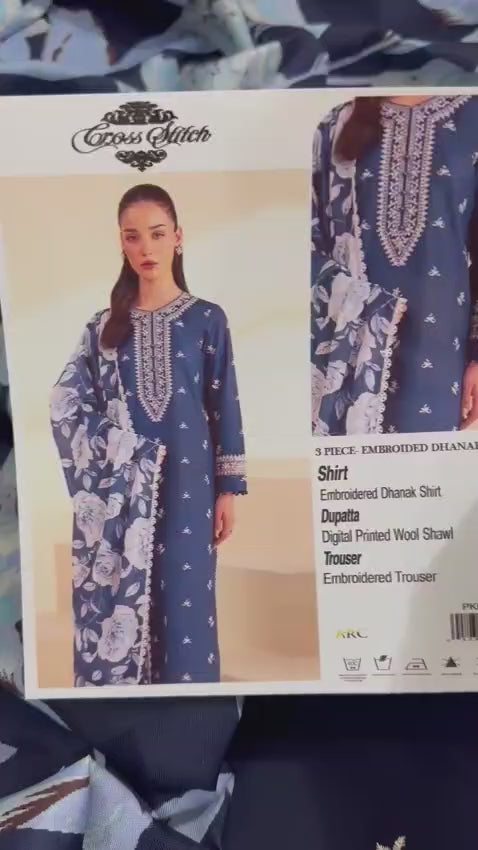 CROSS STITCH Embroidered Dhanak Fency 3pcs Vol 0107