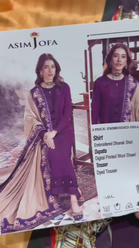 ASIMJOFA Embroidered Dhanak Fency 3pcs Vol 0104