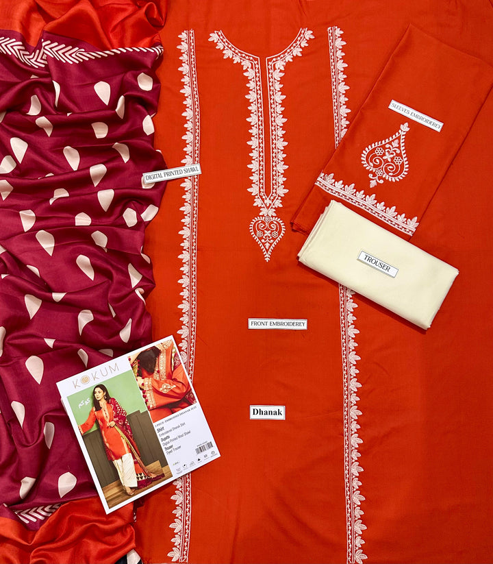 Kokum Embroidered Dhanak Fency 3pcs Vol 0096