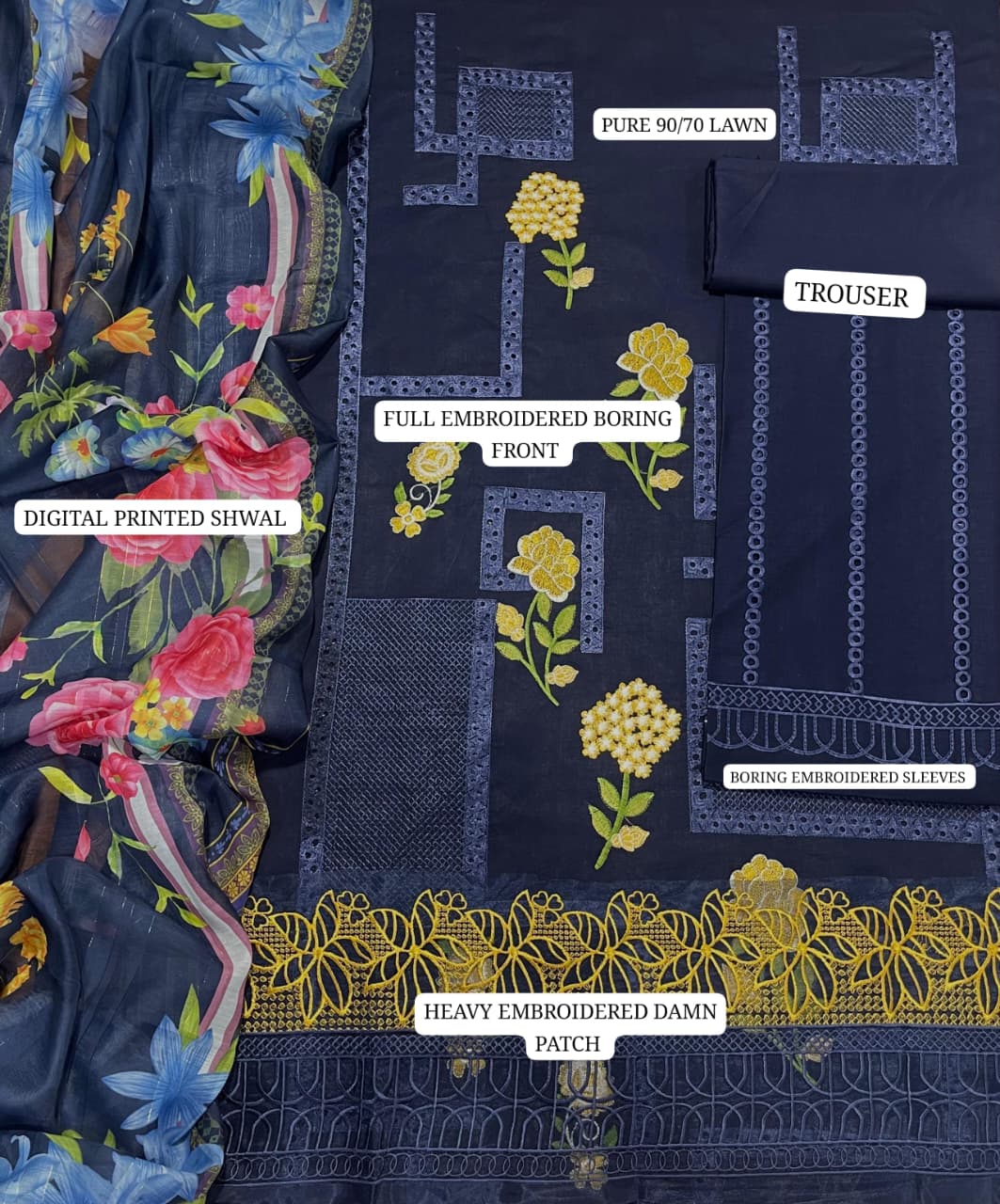 Summer Lawn Embroidery 3pcs Collection AYL3-10717