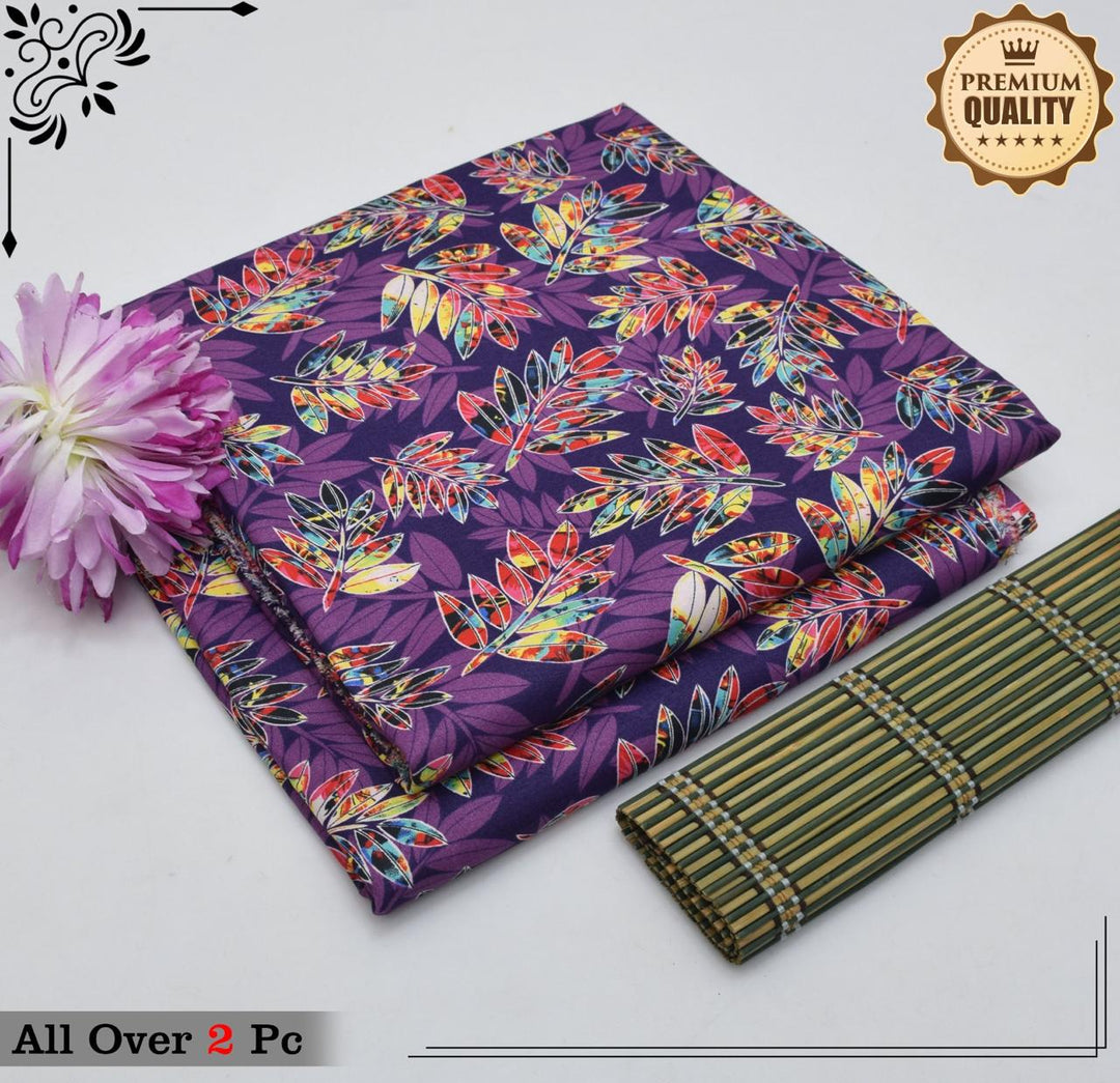 Micro Polo Cotton 2pcs Suit Purple Multi Leaf