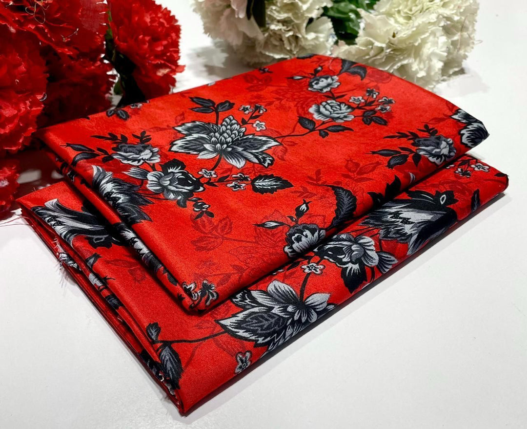 Micro Polo Cotton 2pcs Suit Red Black Big Rose
