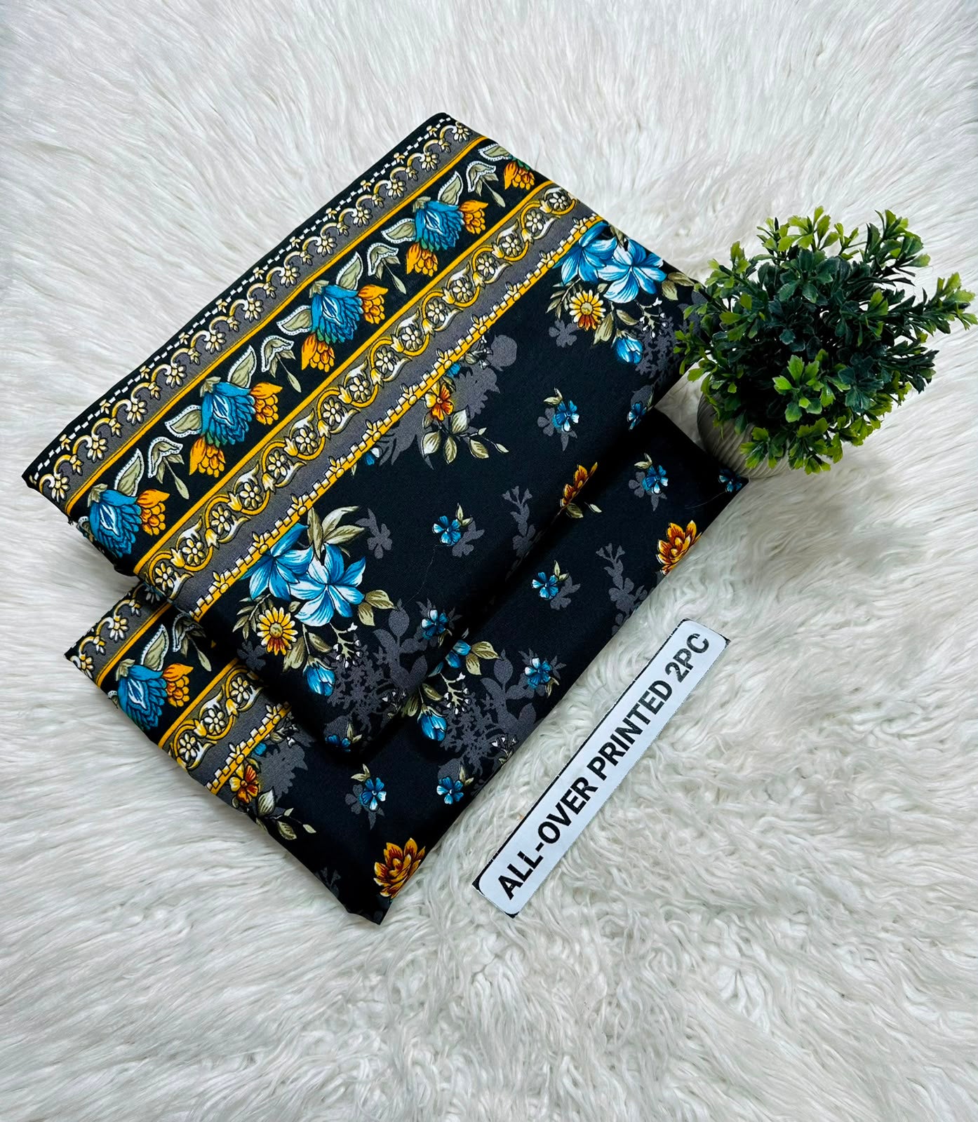 Summer Cotton All over 2pcs Premium Black Sky Floral Border