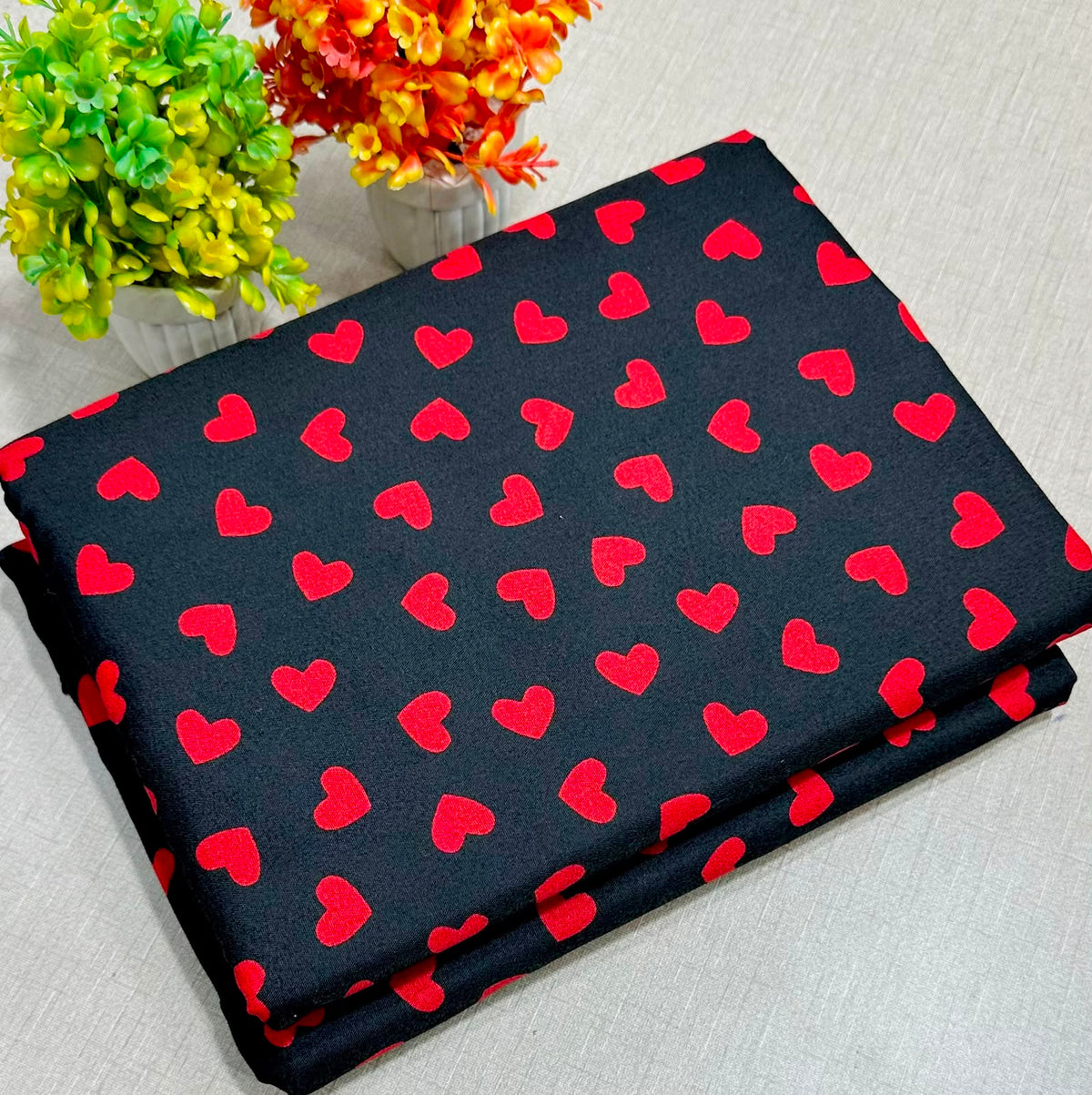 Summer Cotton All over 2pcs Premium Suit Black Red Heart
