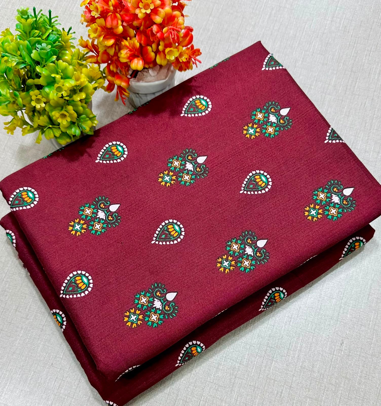 Summer Cotton All over 2pcs Premium Suit Meroon Mix SM jhumka