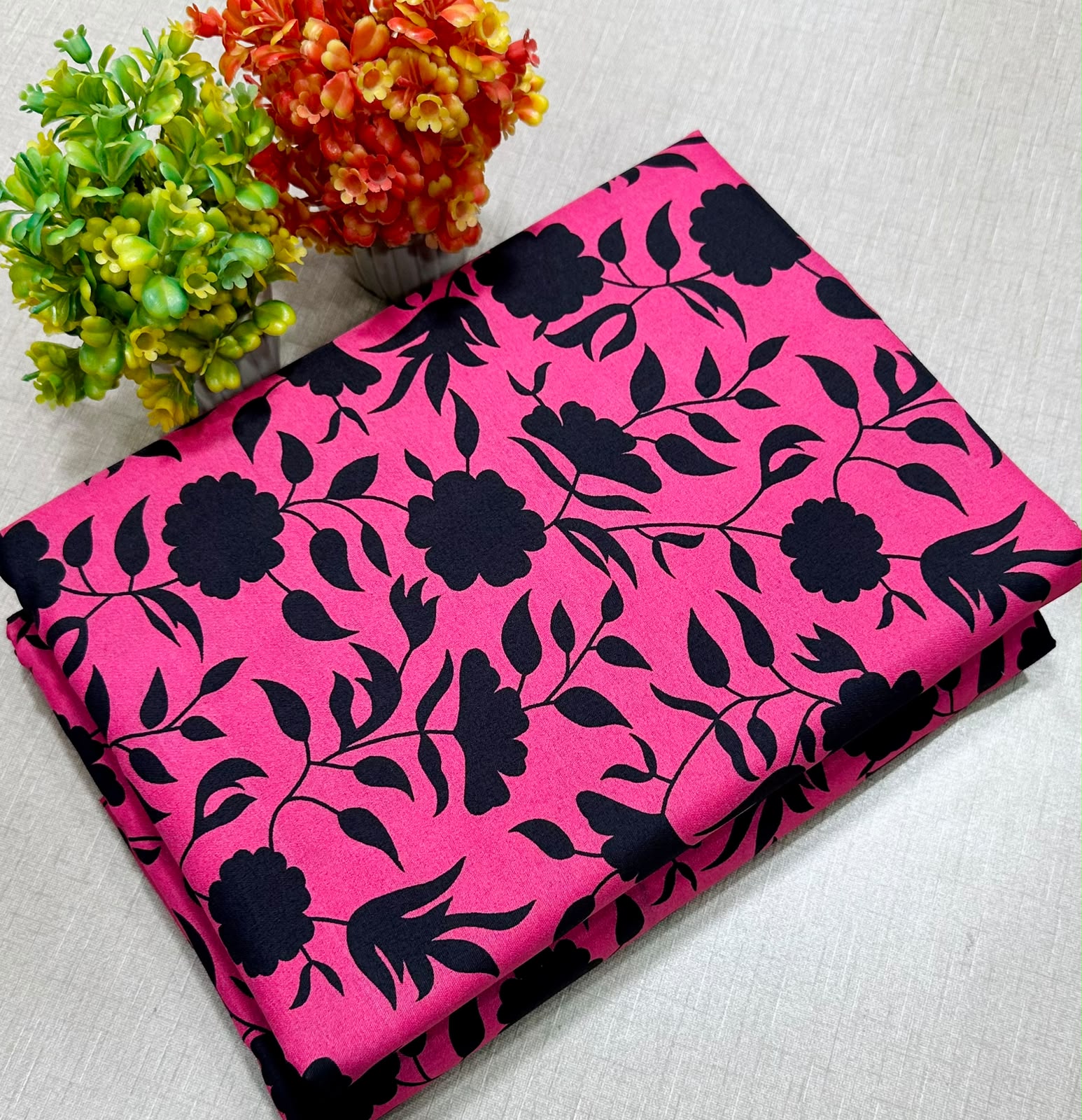 Summer Cotton All over 2pcs Premium Pink Black Floral Full
