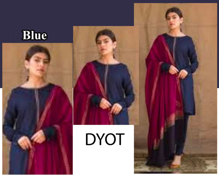 DYOT Dhank 3pcs Blue Suit with Wool Shawl