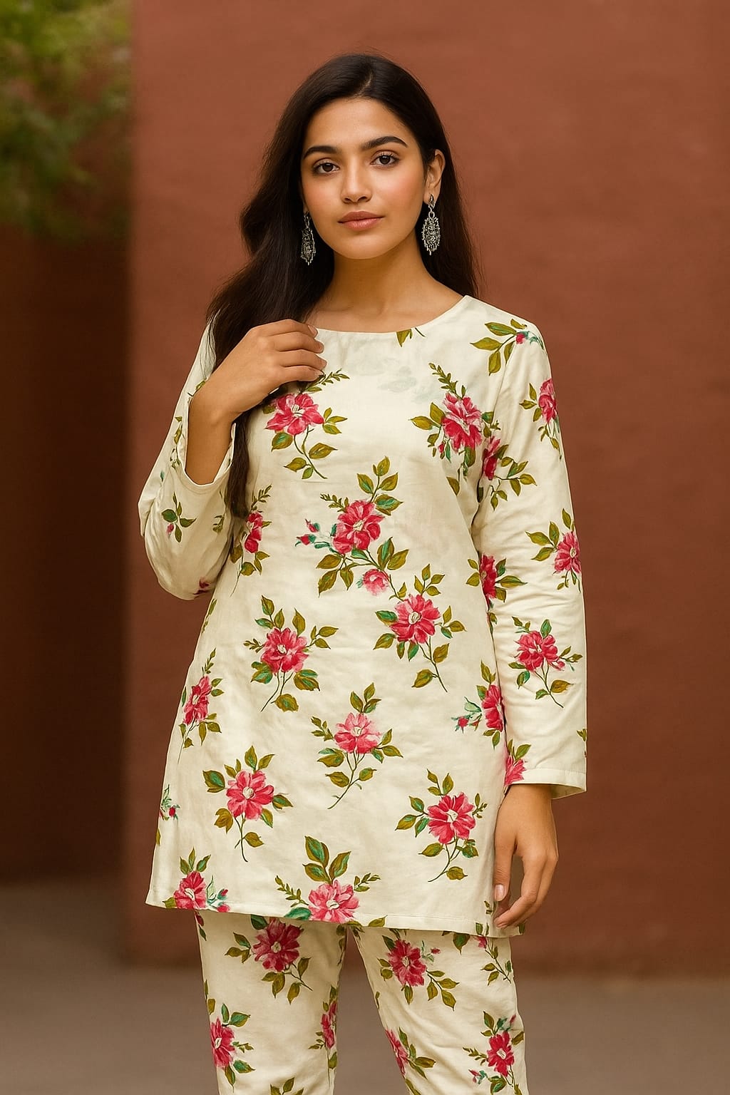 Micro Polo Cotton 2pcs Suit White Green leafs