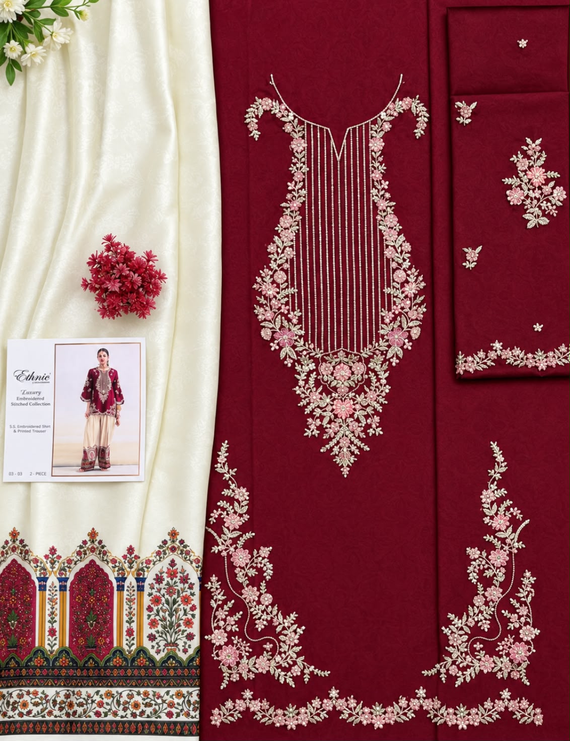Most Trending Silk Embroidery 2pcs Red