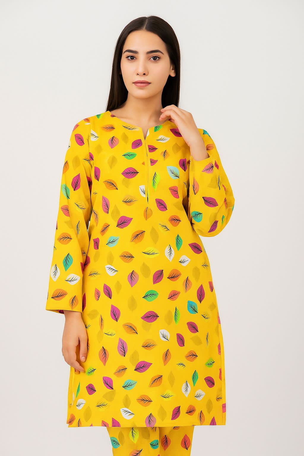 Micro Polo Cotton 2pcs Suit yellow Multi Leafs