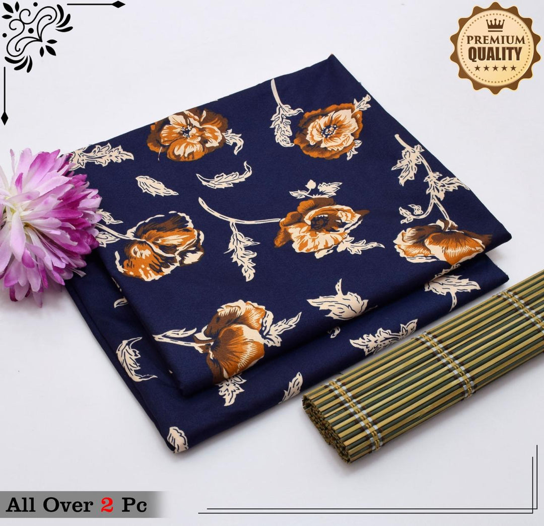 Micro Polo Cotton 2pcs Suit Navy Gold Flower