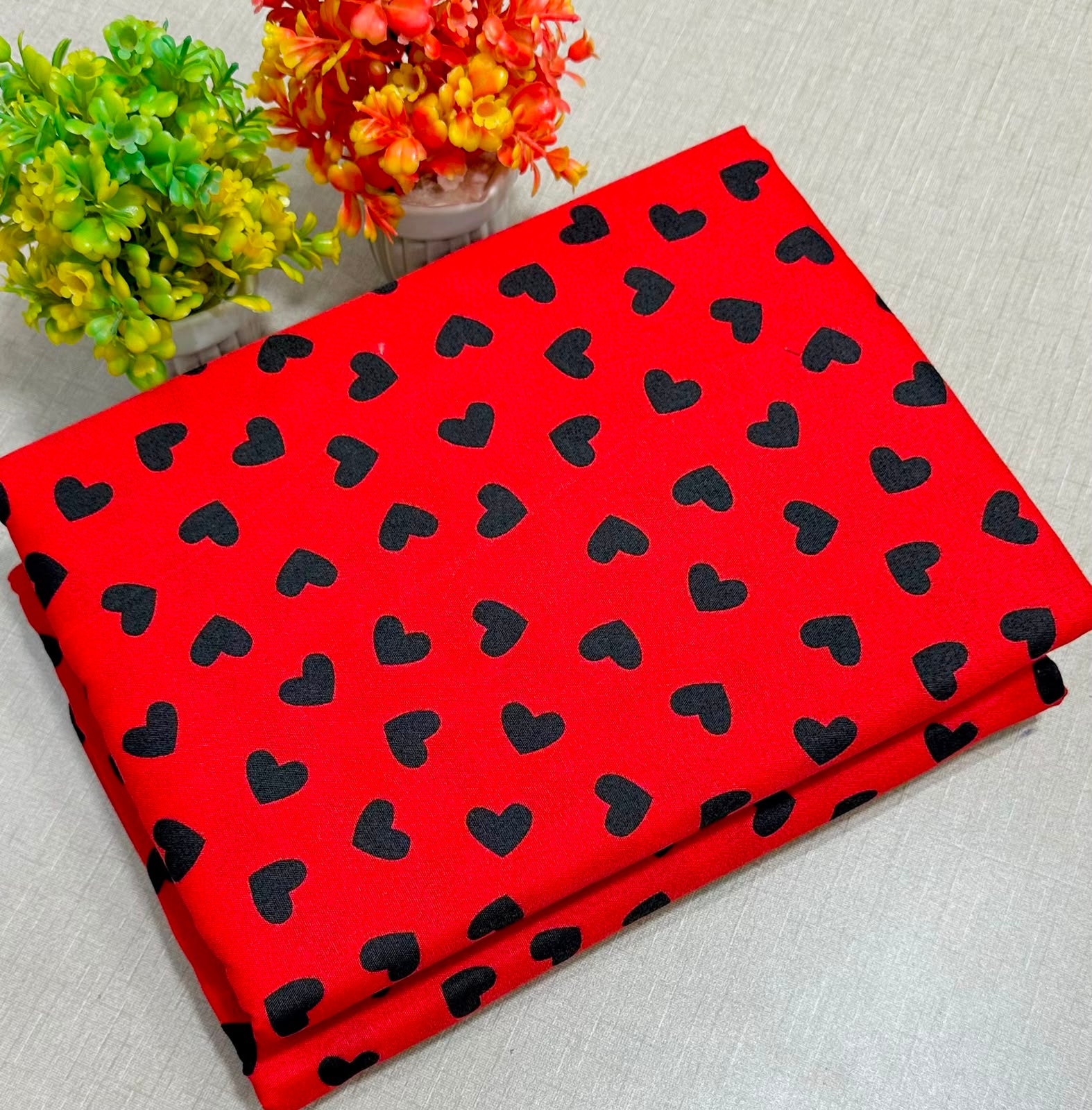 Summer Cotton All over 2pcs Premium Suit Red Black Heart