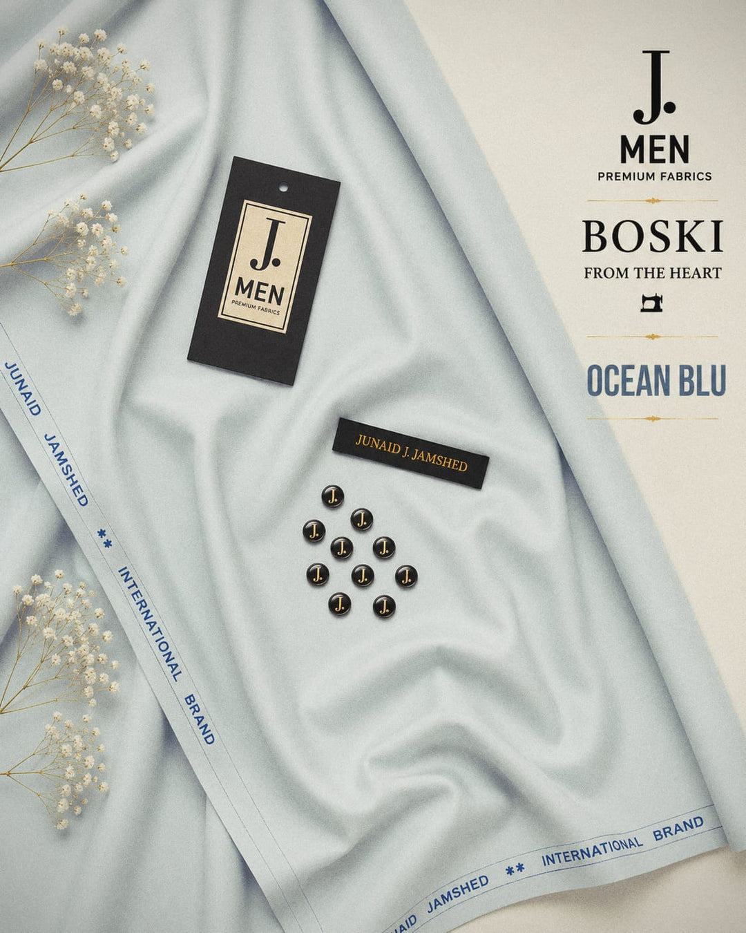 J. Junaid Jamshaid Online Premium Wash & Wear Boski Suiting For Men Ocean BLU