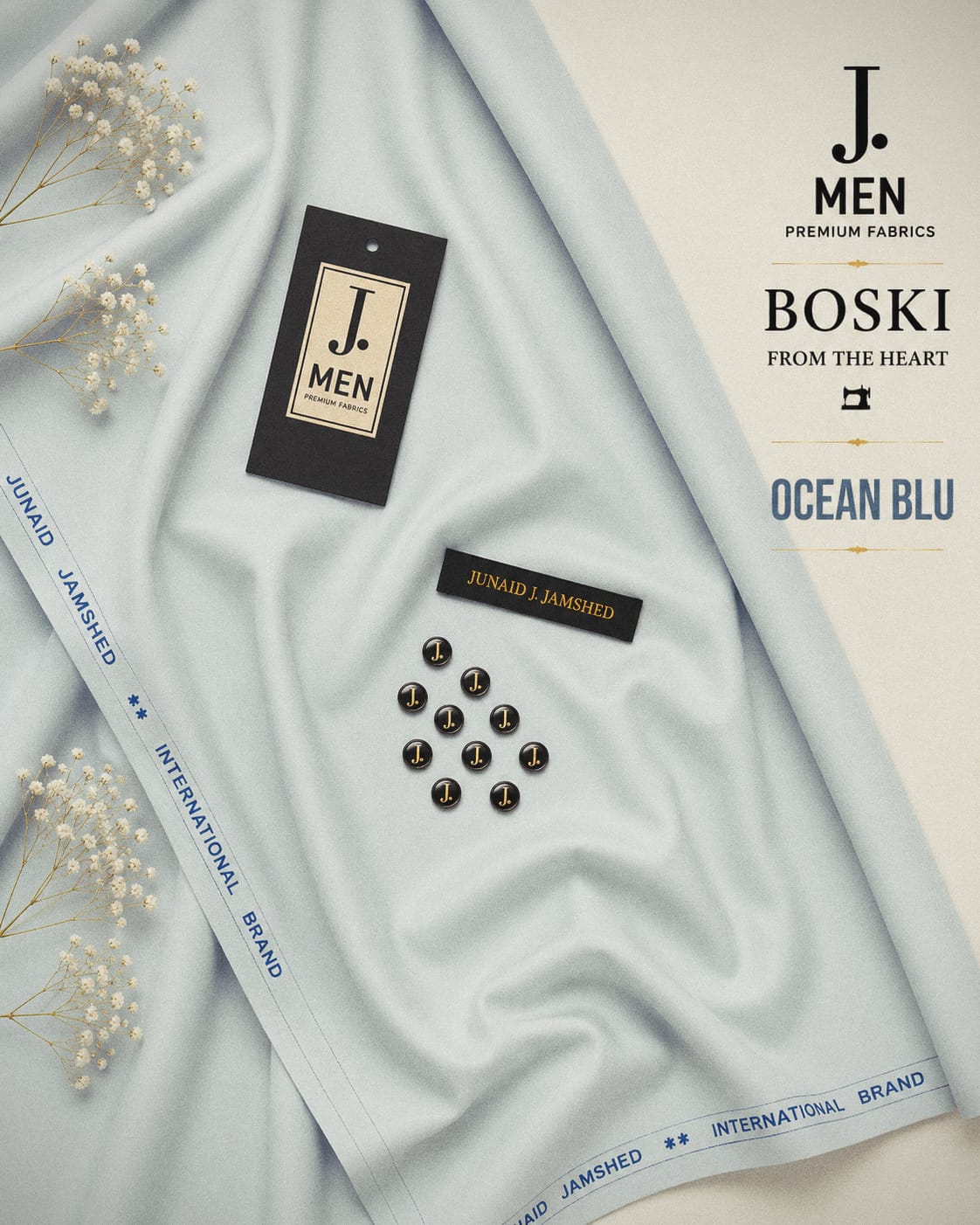 J. Junaid Jamshaid Online Premium Wash & Wear Boski Suiting For Men Ocean BLU