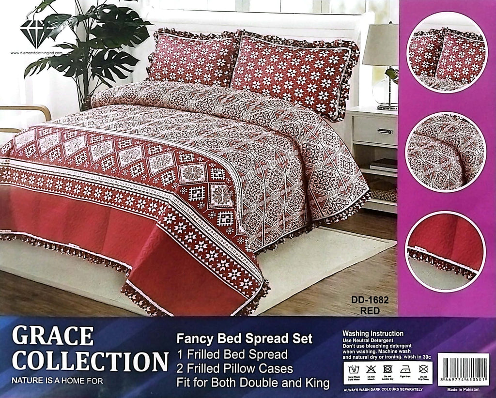 Luxury Grace 3pcs Frilled King Size Bedspread Set