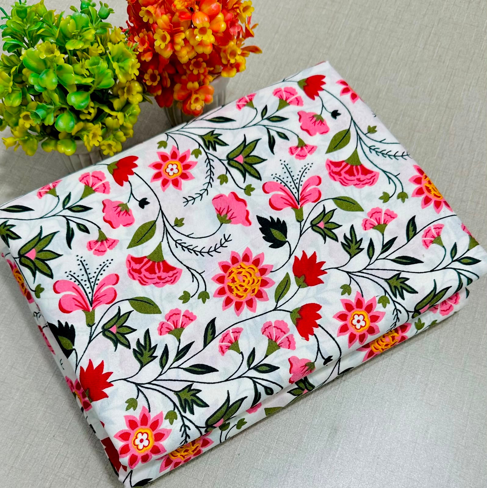 Summer Cotton All over 2pcs Premium Suit White Multi Florals