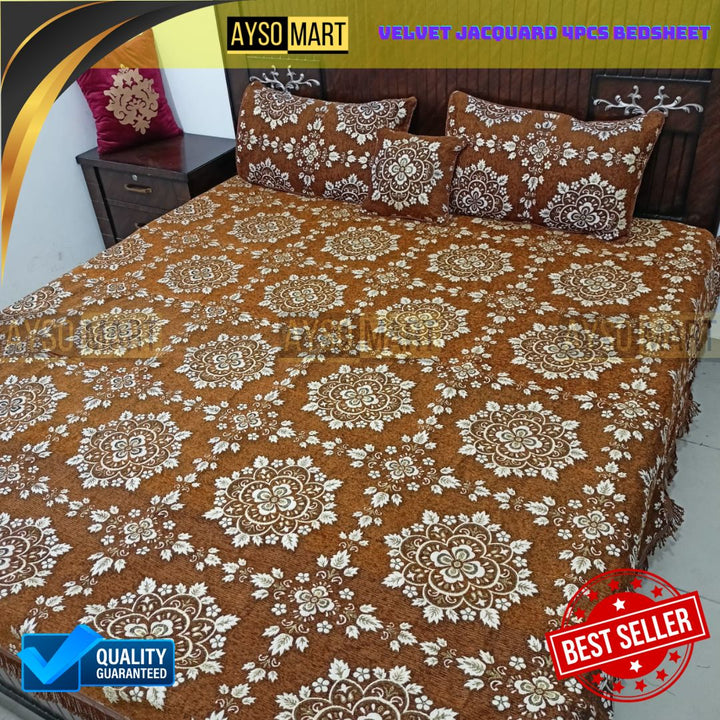 Velvet Jacquard 4pcs King Size Bedsheet Set Diamond