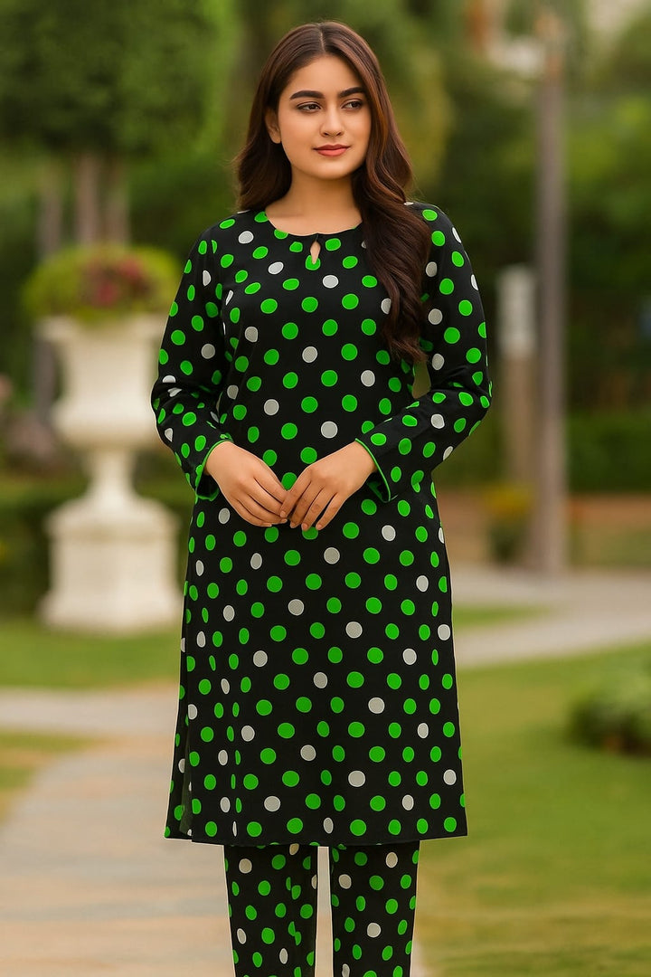 Micro Polo Cotton 2pcs Suit Round Green white