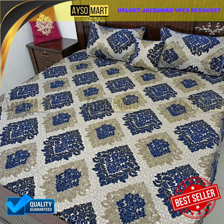 Velvet Jacquard 4pcs King Size Bedsheet Set