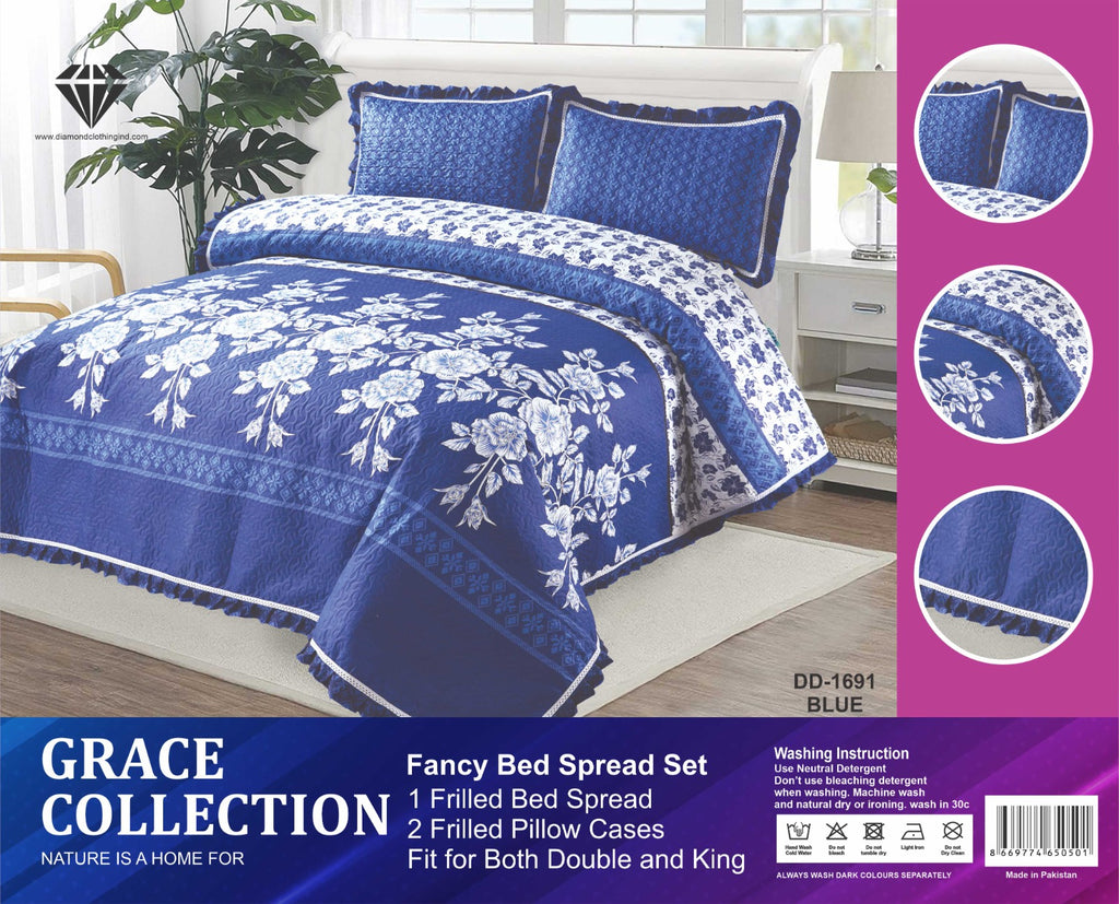 Luxury Grace 3pcs Frilled King Size Bedspread Set