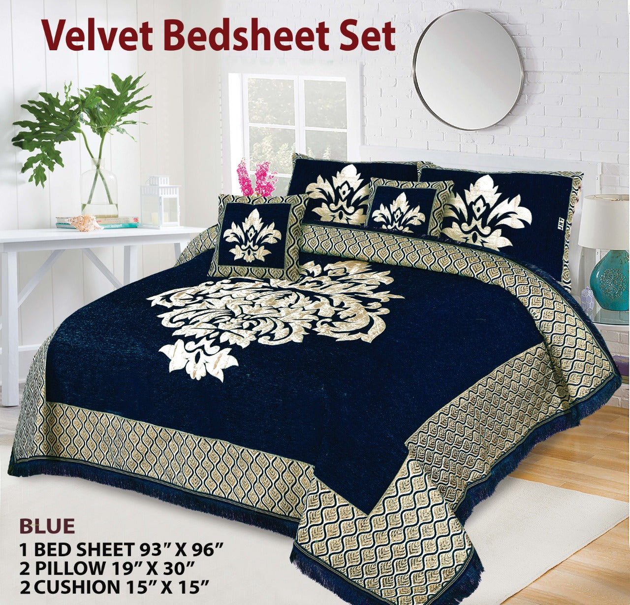 Luxury Velvet Jacquard 5Pcs Bedsheet Set
