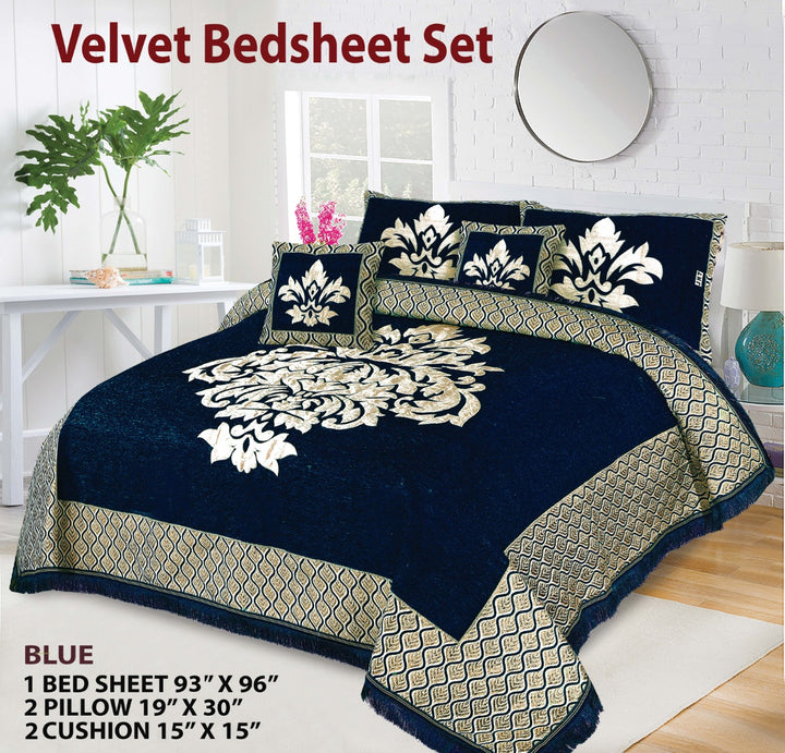 Luxury Velvet Jacquard 5Pcs Bedsheet Set