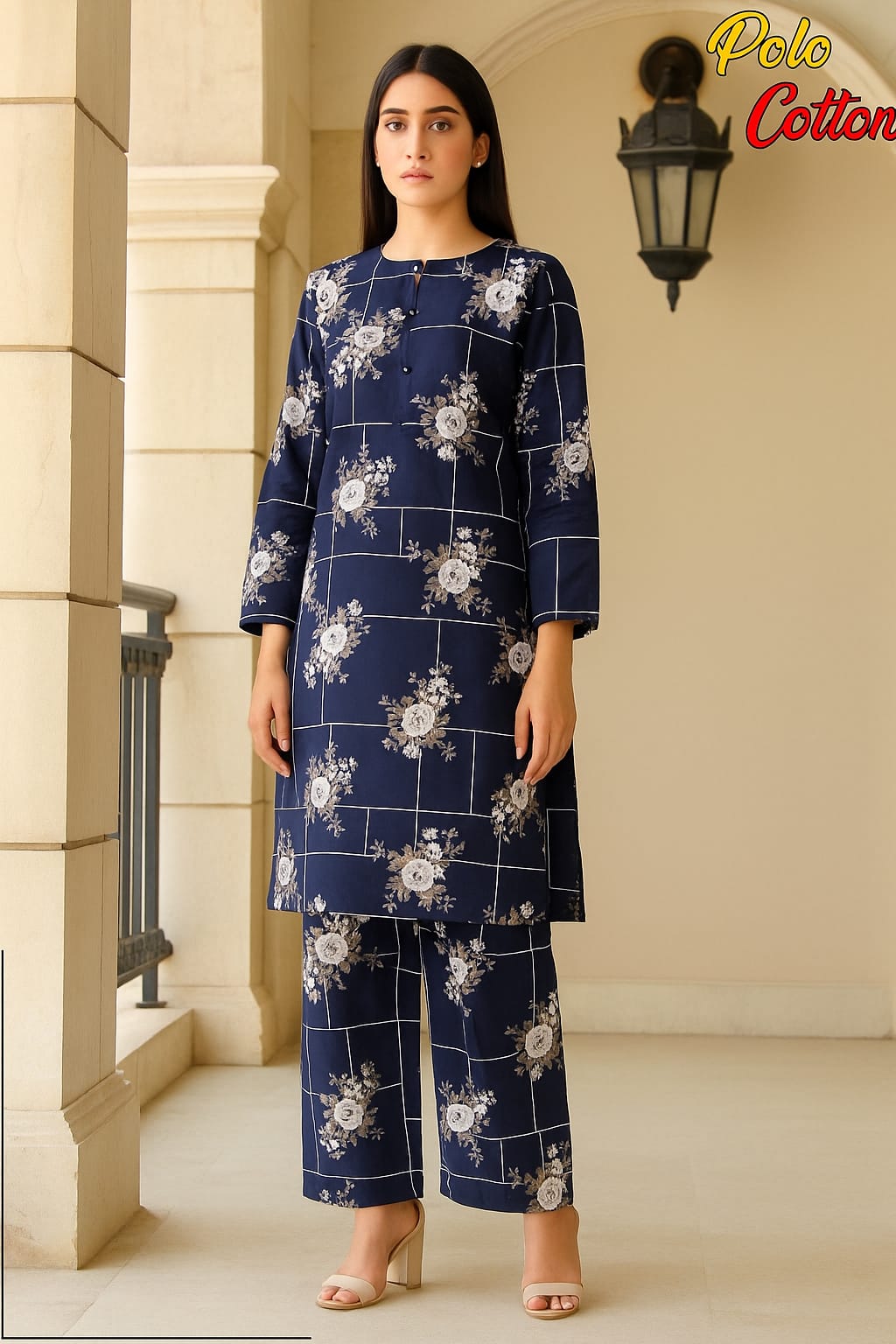 Micro Polo Cotton 2pcs Suit BLUE Florals