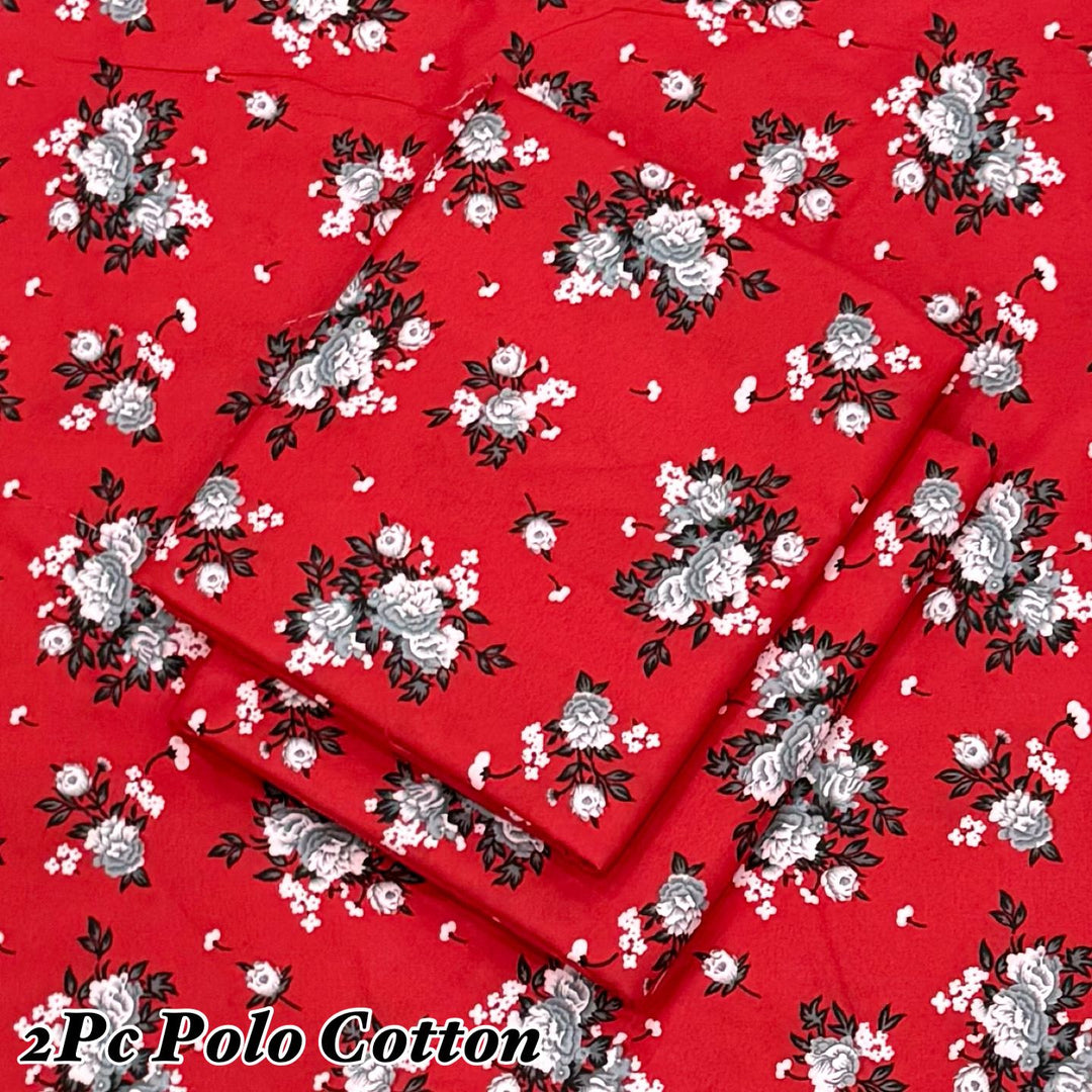 Micro Polo Cotton 2pcs Suit Red White Flowers