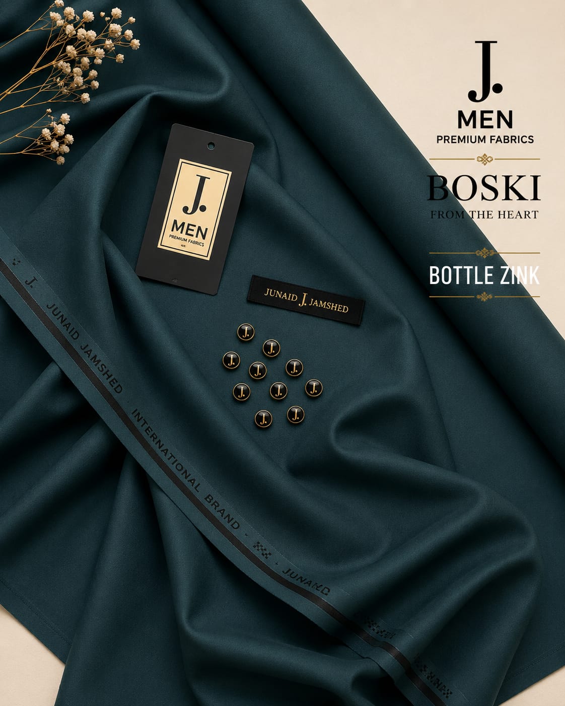 J. Junaid Jamshaid Online Premium Wash & Wear Boski Suiting For Men Bottle Zink