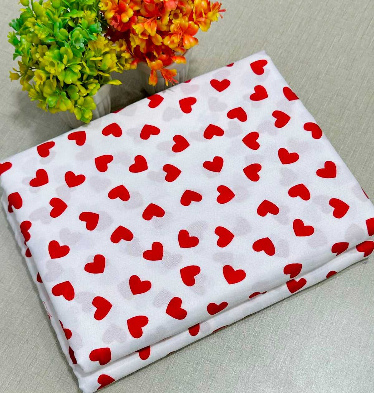 Summer Cotton All over 2pcs Premium Suit White Red Heart