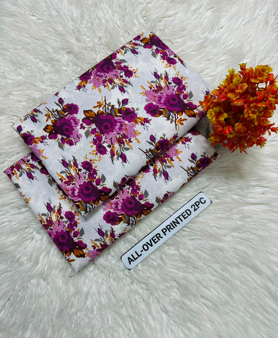 Summer Cotton All over 2pcs Suit White Purple Orchid