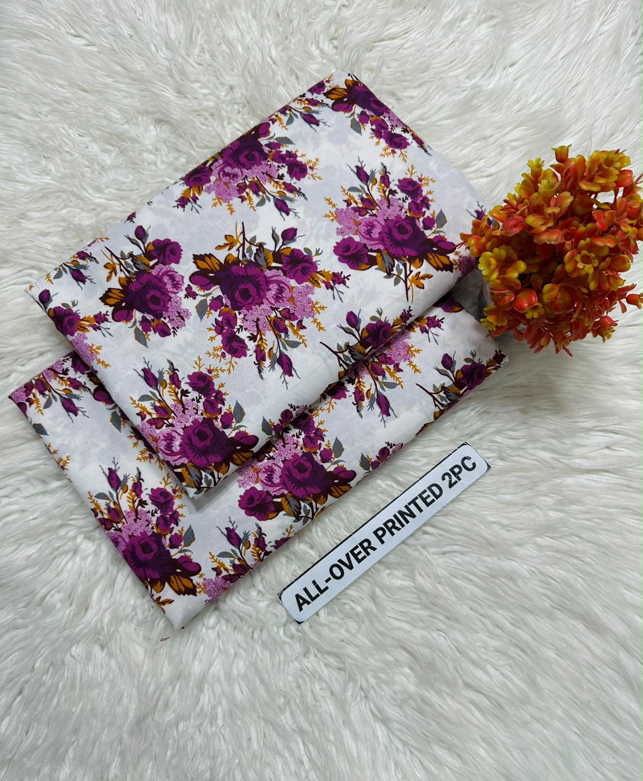 Summer Cotton All over 2pcs Suit White Purple Orchid