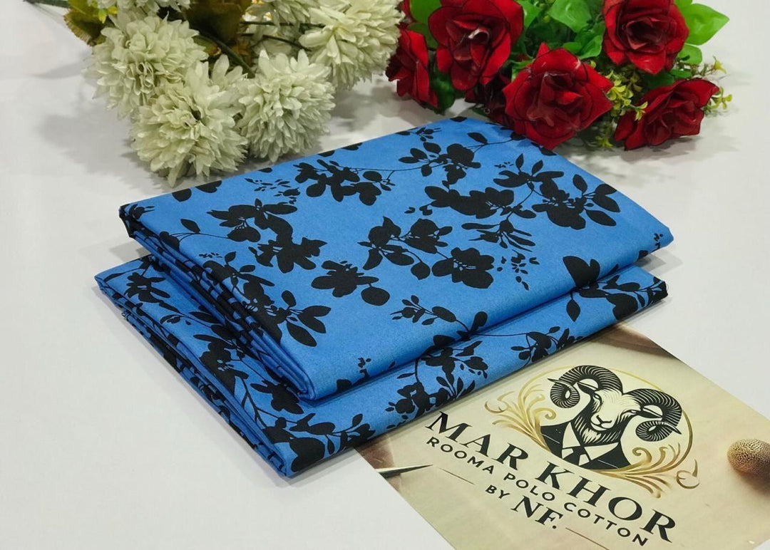 Micro Polo Cotton 2pcs Suit Blue Black Floral