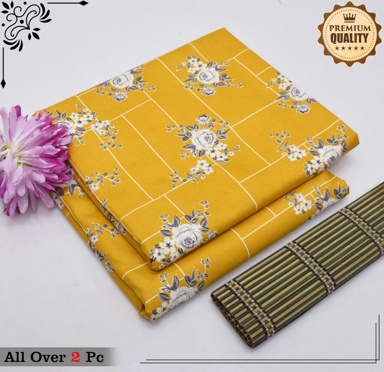 Summer Cotton All over 2pcs Premium Suit Yellow White Florals